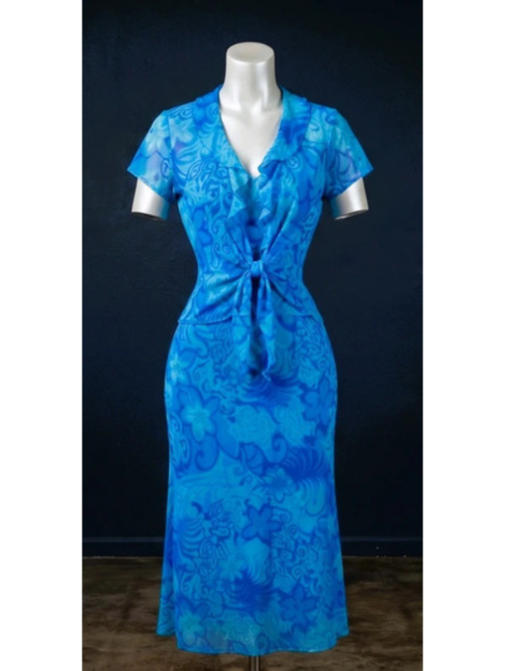 Y2KVintage Studio I 2-Piece Mesh Midi Dress Set Sz 10 Tie Front Turquoise Floral